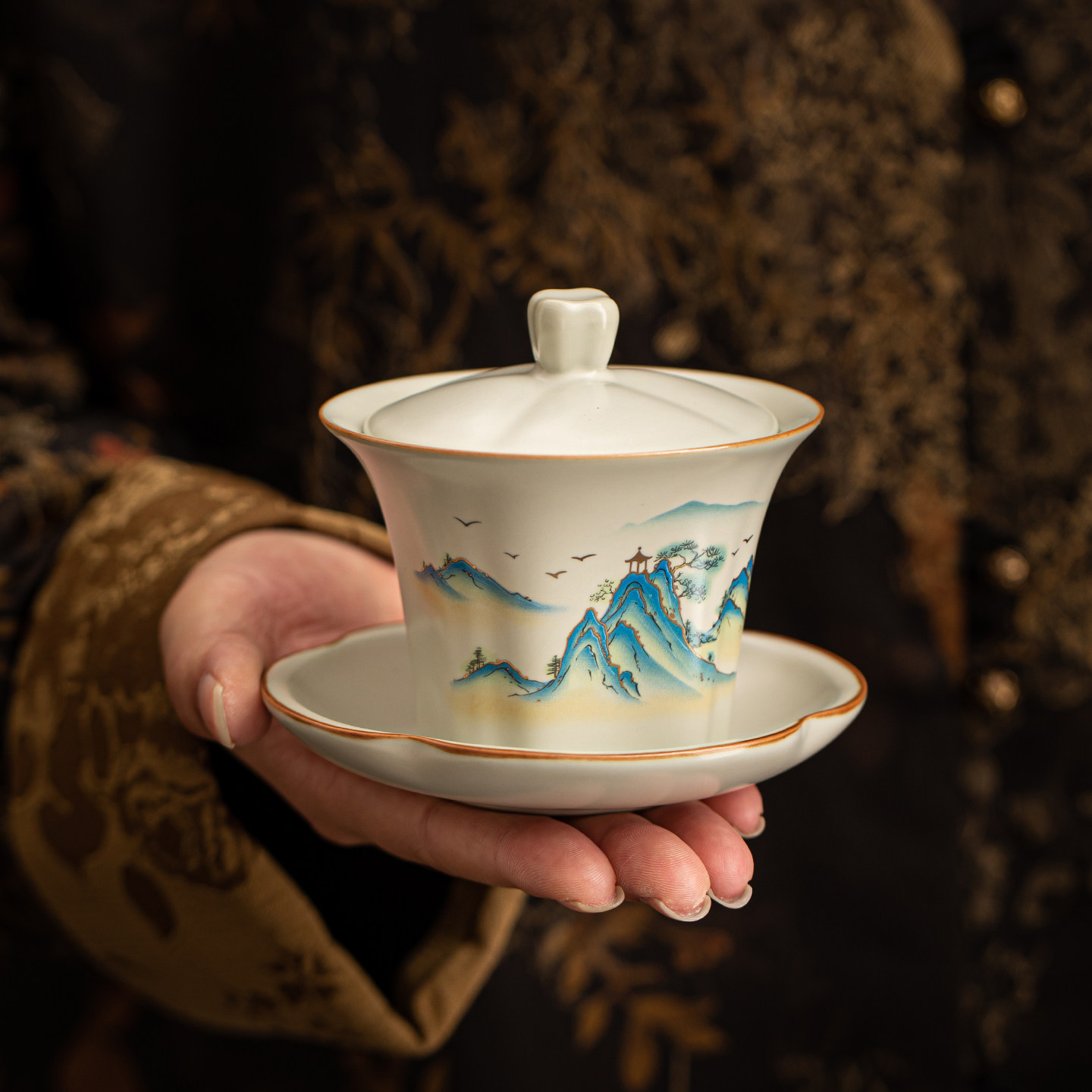 汝窑盖碗茶杯单个家用泡茶碗三才盖碗盖子功夫茶具茶壶单壶过滤组图片