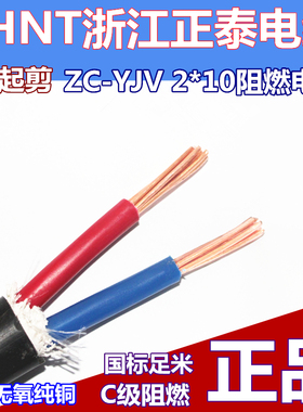 正泰电线ZCYJV2*10平方阻燃电力电缆0.6/1kv2芯全铜芯国标电源线