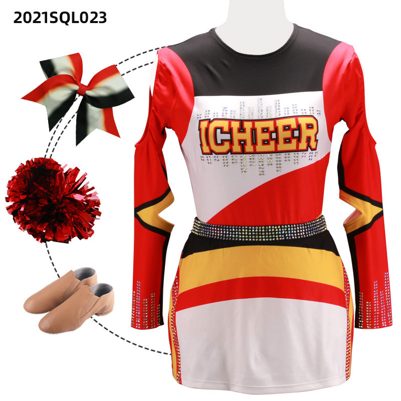 新品蓝色印花款啦啦操比赛服装啦啦队队服定制儿童款比赛演出服装