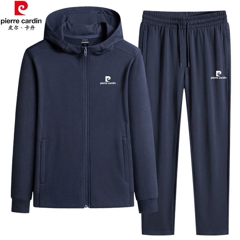 皮尔卡丹中老年宽松运动服套装男春秋款全棉连帽卫衣爸爸休闲男装