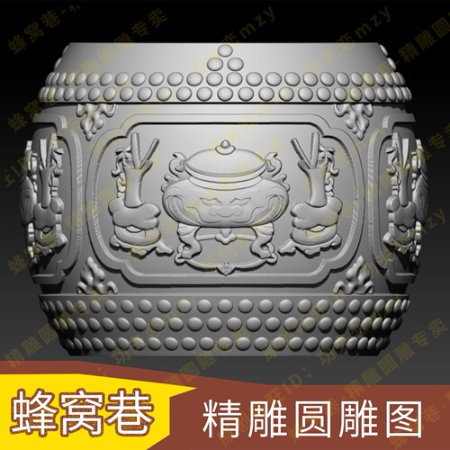 石雕仿古3d模型圆雕图柱子头stl三维立体雕刻图YD09