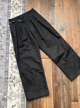 WHOA HA复古原牛刷蜡打褶牛仔裤宽松直筒阔腿长裤黑色