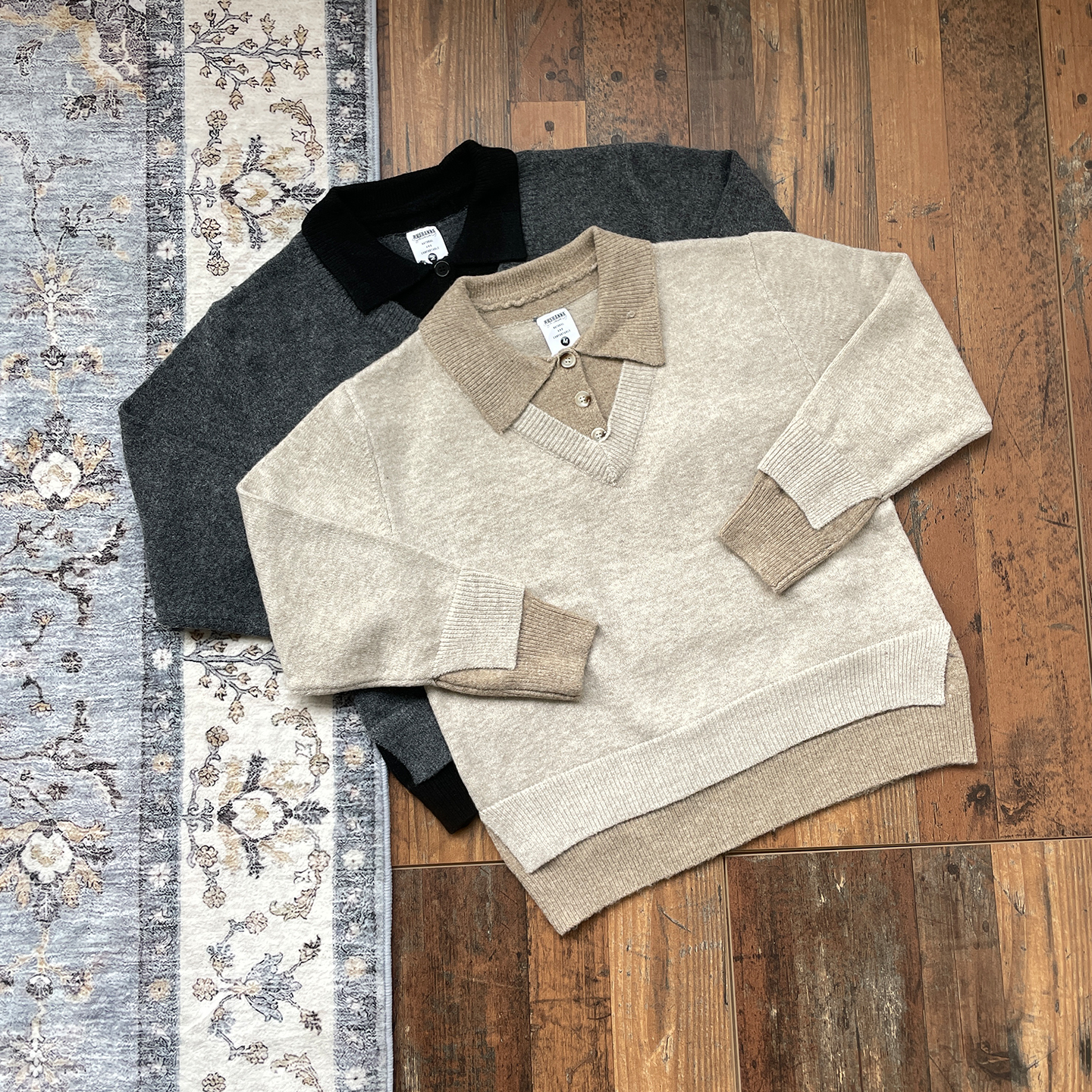 WHOA HA复古polo领毛衣男秋季新款宽松新贵毛衣上衣