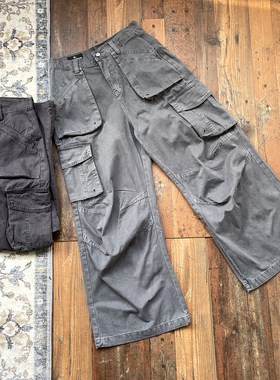 WHOA HA复古水洗做旧宽松阔腿vintage直筒工装长裤男女秋季