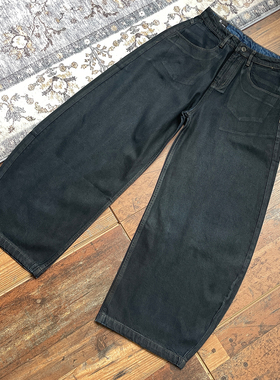 WHOA HA复古黑色弯刀牛仔裤男女boxy宽松休闲长裤子