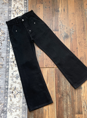 WHOA HA!复古腰带直筒牛仔裤cleanfit新贵宽松休闲长裤黑色