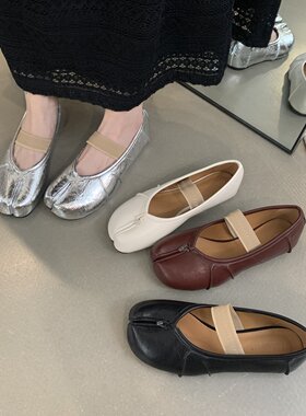 SHIZHUONI 复古分趾包头半拖鞋女外穿平底浅口软底小众设计一脚蹬