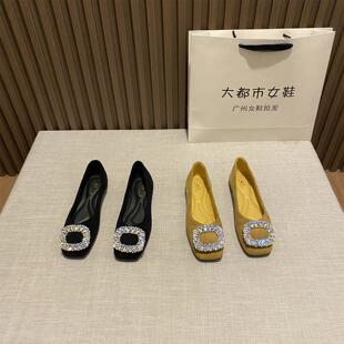 方头平底单鞋 飘鞋 女2025春秋新款 水钻扣气质软底鞋 温柔仙女鞋 韩版