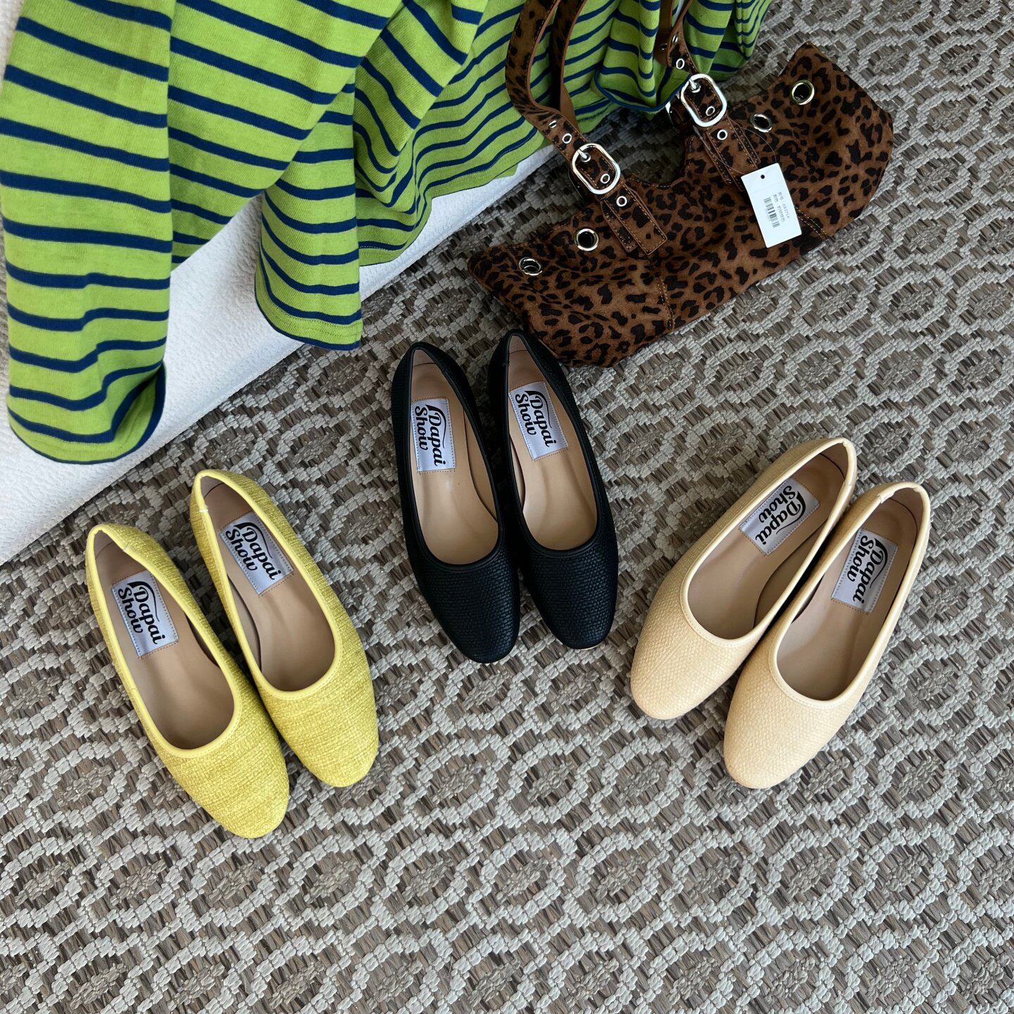 Dapai Show 韩式简约圆头浅口单鞋女2026年新款粗跟一脚蹬奶奶鞋