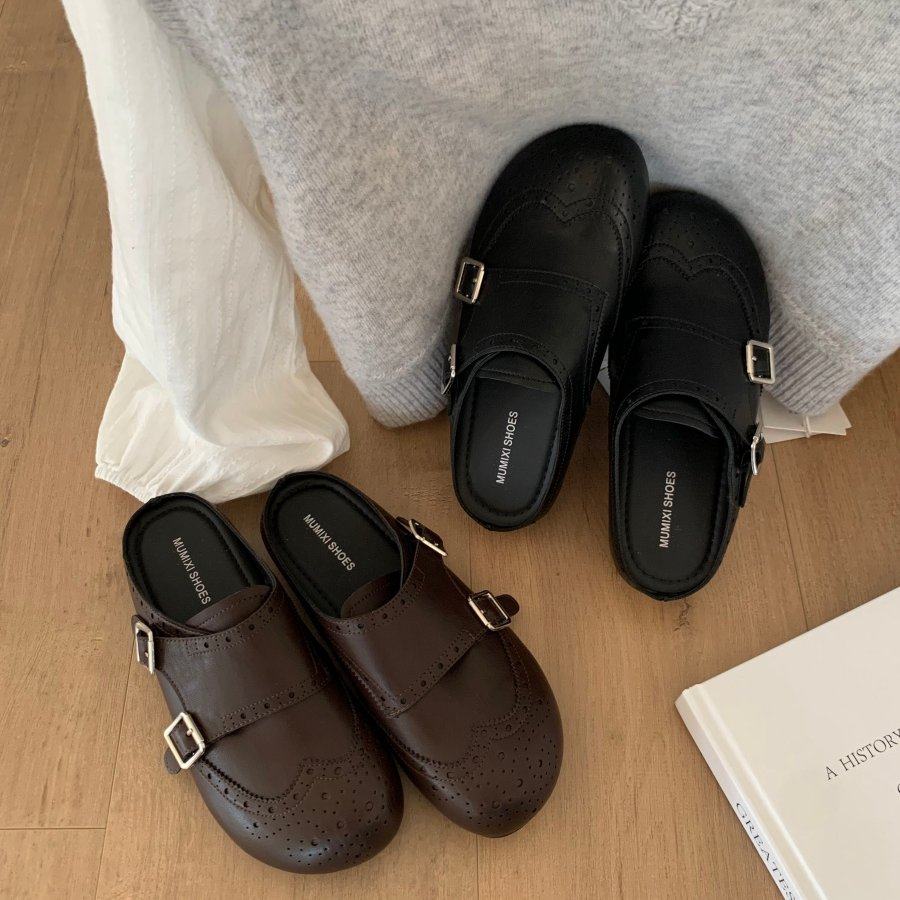 英伦风方头搭扣布洛克雕花包头拖女外穿2026年春夏新增高懒人拖鞋,女鞋,包头拖,淘宝优惠券,粉丝福利购,淘宝优惠卷