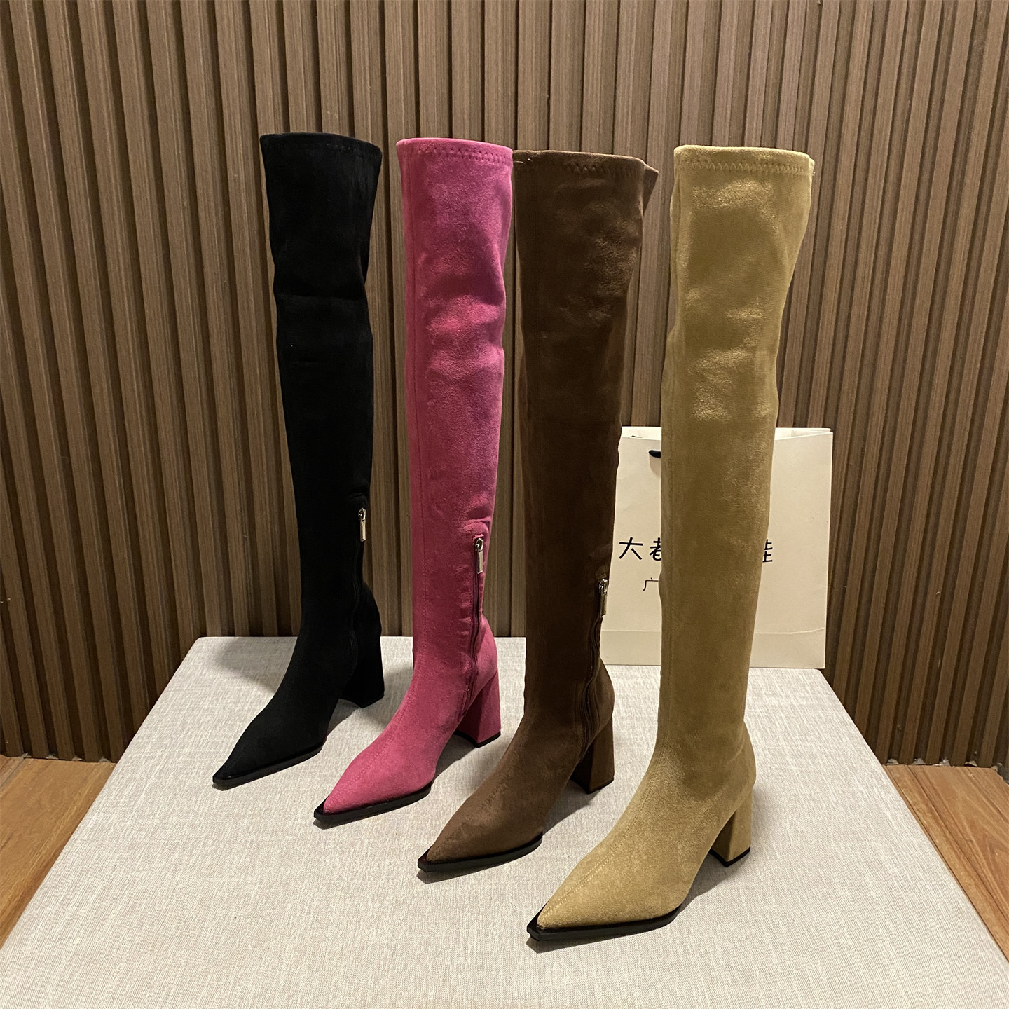 2025年秋冬季新款时尚百搭复古尖头骑士靴女侧拉链过膝瘦瘦靴长靴,女鞋,弹力靴/袜靴,淘宝优惠券,粉丝福利购,淘宝优惠卷