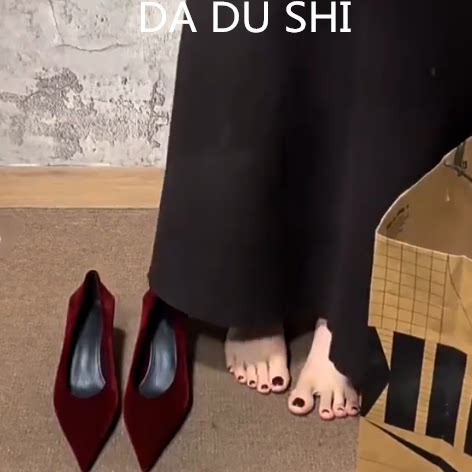 羊皮版~韩系尖头细跟浅口单鞋女复古小猫跟高跟鞋丝绒百搭职业鞋,女鞋,浅口单鞋,淘宝优惠券,粉丝福利购,淘宝优惠卷