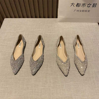 低跟平底亮片伴娘单鞋浅口韩版