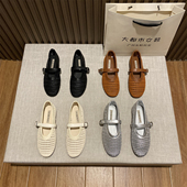 2025新款 女平底浅口渔夫玛丽珍鞋 韩版 小众手工编织镂空一字带单鞋