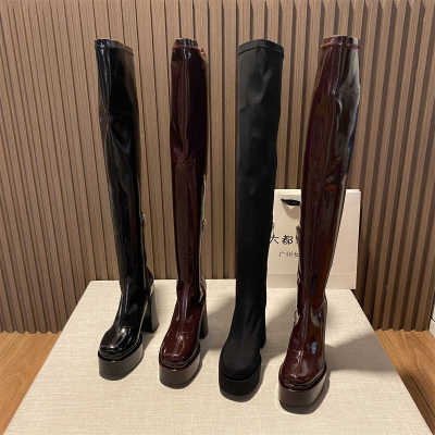 羊皮版2024年秋冬新款瘦腿弹力靴