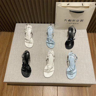 圆头一字扣带细跟气质凉鞋 新款 2025年夏季 仙女风蝴蝶结露趾高跟鞋