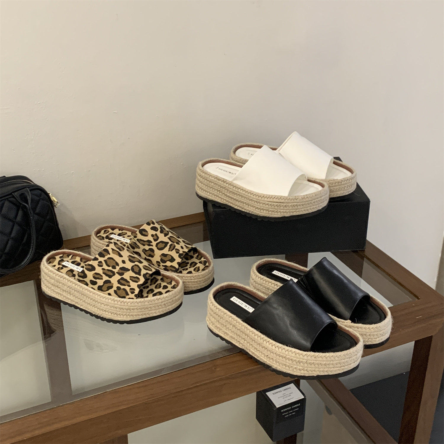 简约休闲便捷草编厚底包头拖鞋女松糕底外穿度假凉拖一脚蹬懒人拖