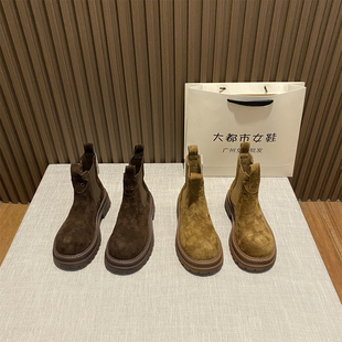 英伦风马丁靴百搭套筒烟管靴 真皮厚底增高切尔西短筒靴女2025新款