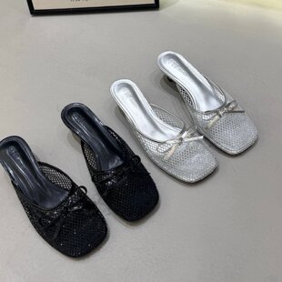 HAN XT 2026透气网状一字拖女外穿夏季厚底蝴蝶结百搭穆勒鞋凉拖