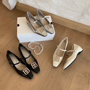 HAN XI 法式优雅风金属方扣玛丽珍鞋女2026新款内增高浅口奶奶鞋