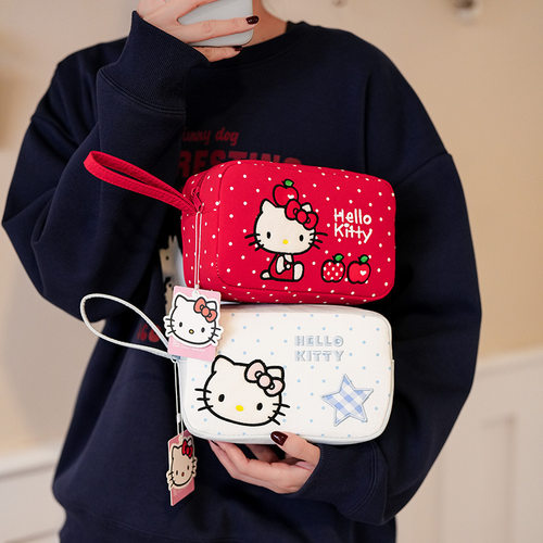 三丽鸥正版授权Hello Kitty刺绣可爱化妆包大容量便携卡通收纳包