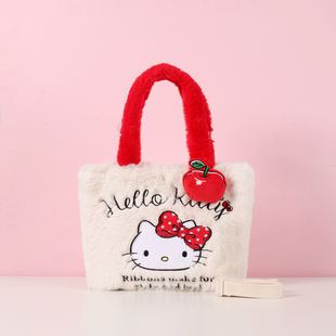 三丽鸥毛毛手提斜跨包可爱萌玉桂狗美乐蒂毛绒收纳斜挎小包包可爱