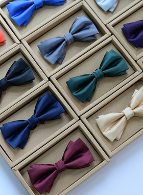 礼服领结男士正装新郎婚礼英伦双层纯色蝴蝶结伴郎时尚黑色百搭潮