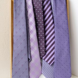 配饰潮 衬衫 优雅浪漫紫色系手打领带提花休闲商务高档正装 结婚西装