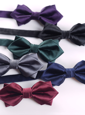 双层菱角红色领结男结婚新郎蝴蝶结纯色伴郎兄弟团黑色西装英伦风