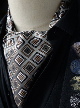 优雅男士领带巾春秋英伦复古西装丝巾衬衫领口巾商务围巾薄送礼盒