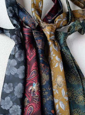 时尚复古领带男高级感手打结商务西装衬衫工作休闲正装结婚提花潮