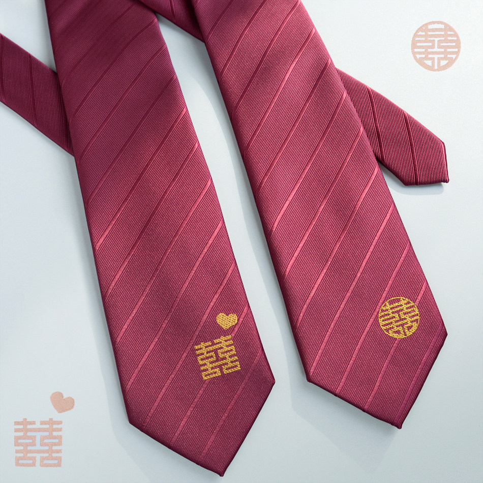 红色领带男免打结新郎商务