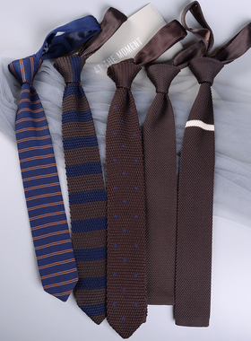 针织休闲领带男韩版正装时尚复古手打结棕色潮年轻英伦条纹领带女