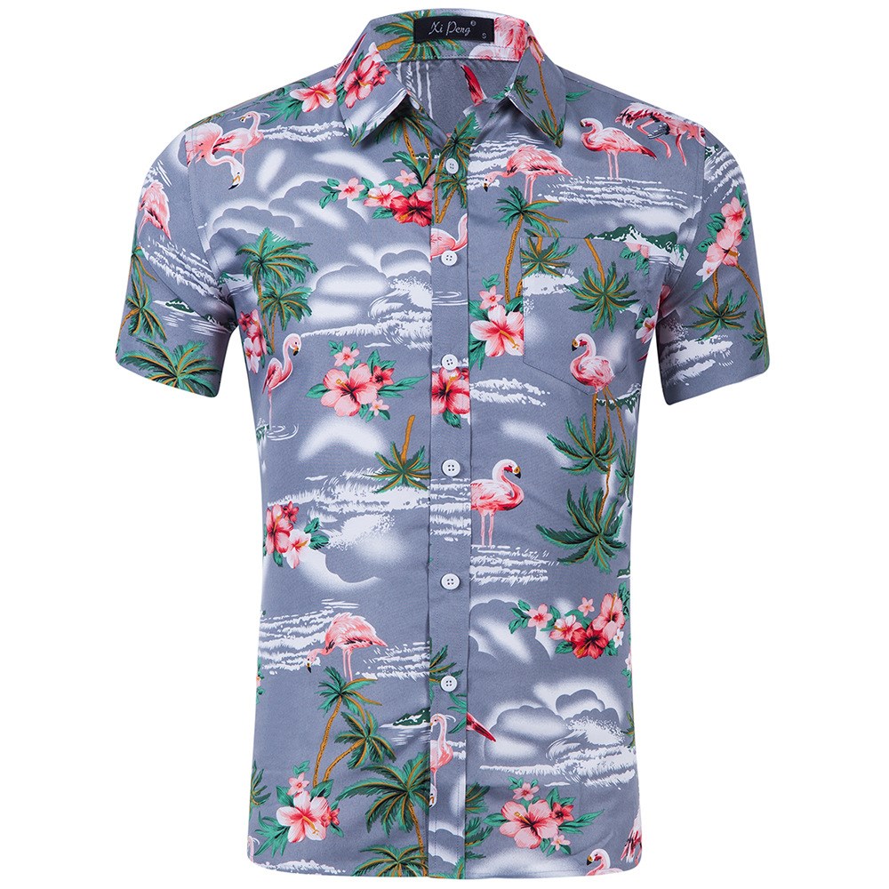 men Slim Business print shirt 2018 summer short sleeve shirt