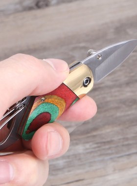Mini Folding Knife Outdoor Camping Survival Wood Handle KeyC