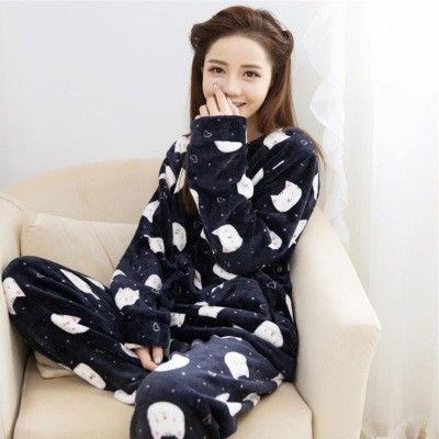 new Autumn Winter Women Pajamas Set Sleepwear Warm Nightgown