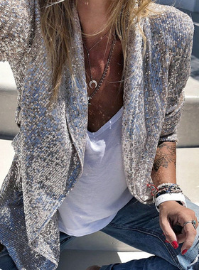 Sequin temperament mid length small suit jacket for women女