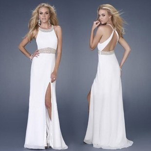 Women White Sequined Dress gown Long 白色礼服裙子 evening