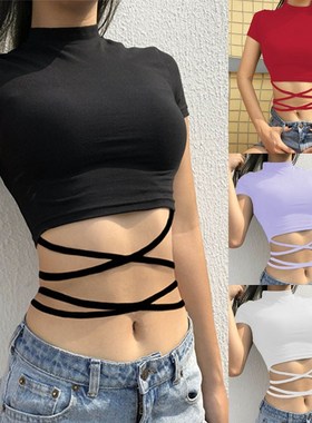 欧美露脐短袖T恤Women Crop Top Short-sleeved T Shirt summer