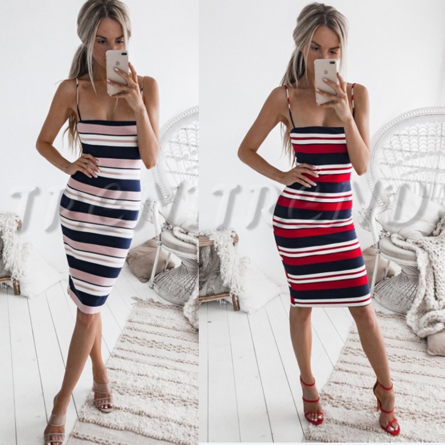 2018 New women stripes dress Ladies slip dresses 夏天连衣裙