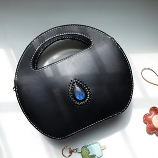 圆弧形手提包创意真皮斜挎包手工复古小众女包送礼 天使之眼
