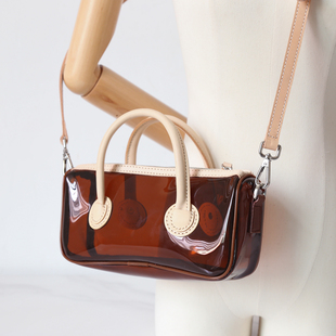 bag Water PELE 意大利牛皮拼接pvc斜挎包波士頓透明包夏季