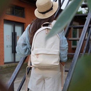 自然生成帆布大容量後背包｜簡約線條13吋筆電收納男女適用