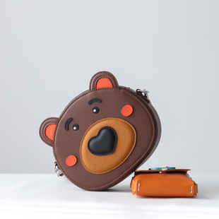 礼物推荐 可爱小熊包包 创意小背包 手工真皮 儿童亲子包