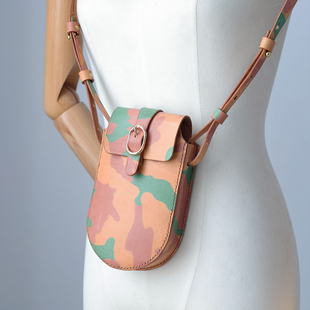 手提包 优雅 纯手工真皮背包 复古女包 迷彩 ｜迷你手机斜挎包