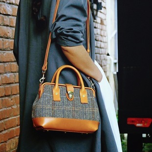 Tweed医生包英倫風手作手提斜背兩用 Harris 羊毛拼皮医生包