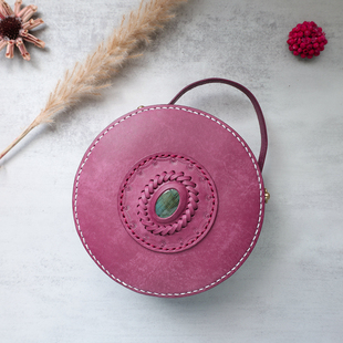 紫色 手提包 天使之眼 ｜复古小圆包纯手工真皮女挎包