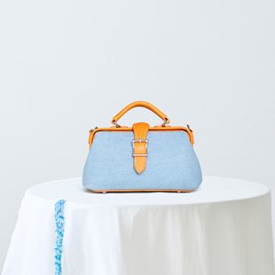 清凉夏日包包女士包包蓝色 水洗牛仔布医生包 牛仔拼皮医生包