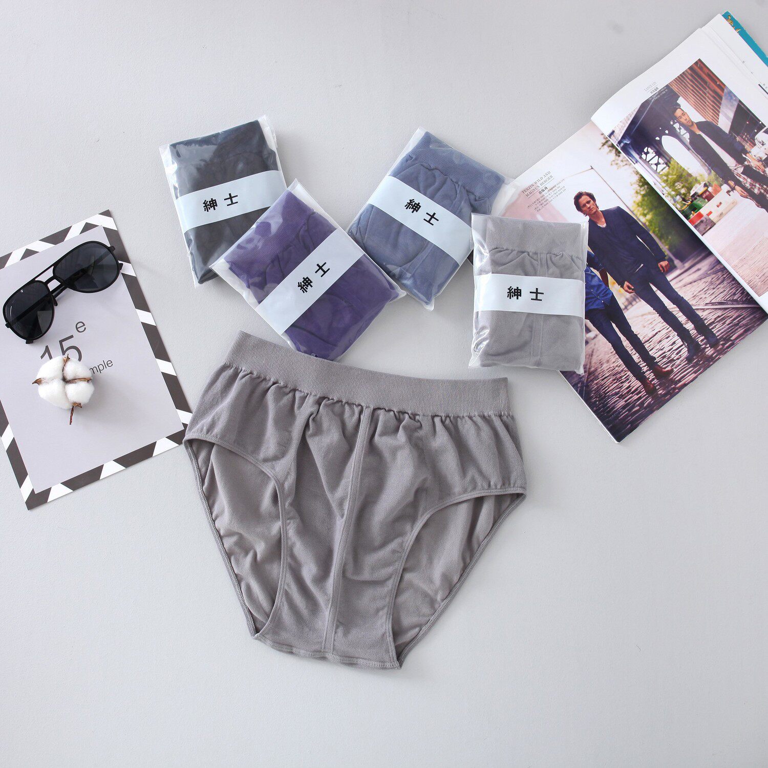 秋季新品 男士无缝全棉三角内裤 大弹力舒适男内裤 透气满3条包邮