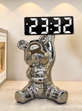 轻奢暴力熊时钟摆件家居客厅玄关卧室电视柜房间装饰摆件高级感